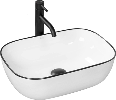 Lavaman REA Marbel Washbasin, qeramikë, 46.5 x 33 x 13.5 cm, i bardhë me kornizë të zezë