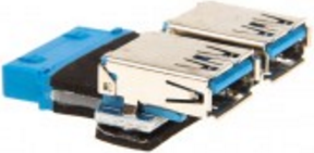 Adaptues USB InLine 33444I, 2x USB A femër në 19 pin, USB 3.0, blu