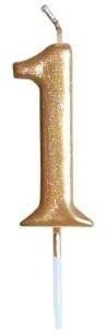 Роденденска свеќа Metallic Birthday Candle, број 1, металик златна боја