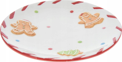 Pjatë dekorative Christmas Gingerbread, qeramike, 16 cm, e bardhë me të kuqe