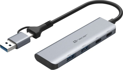 Adapter USB C Tracer 47500 A 5, 4 porta, 2x USB A 3.0, i argjendtë