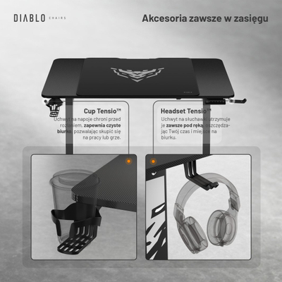 Tavolinë gaming Diablo Chairs X-Tensio 1100, rregullim elektrik i lartësisë, 110 x 60 cm, e zezë