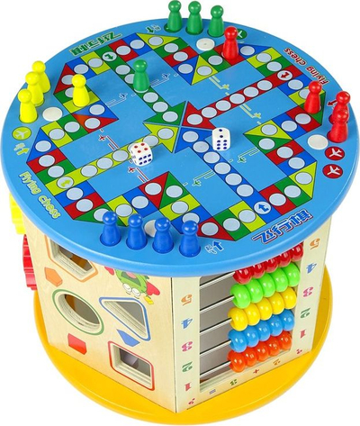 Kub druri Big Round Bead, lodër edukative shumëngjyrëshe, kub multifunksional me abakus edhe labirint