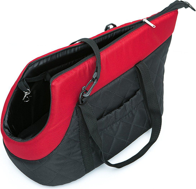 Çantë transporti për kafshë Hobbydog R3, material nubuck, për qen të vegjël dhe mace, e zezë me shall të kuq