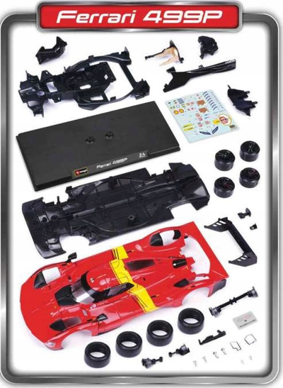 Model makine Ferrari 499P LMH 24 orë Le Mans Bburago, set me 43 pjesë, shkalla 1:24