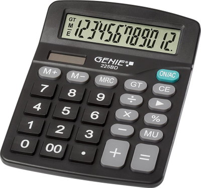 Kalkulator desk Genie 225 BD, 12 shifra, me energji diellit, i zi