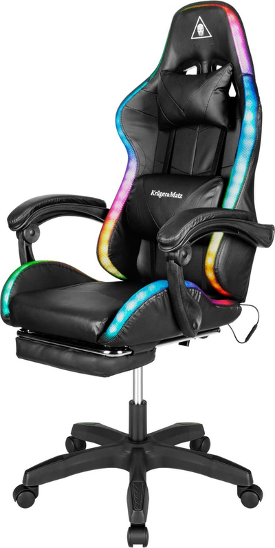 Karrige gaming Kruger&amp;Matz Warrior, LED RGB, mbështetëse këmbësh, e zezë