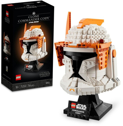 Set LEGO Star Wars 75350 Helmet komandanti i kloneve Cody, 766 copa, dekor për t’u mbledh, portokalli me të bardhë