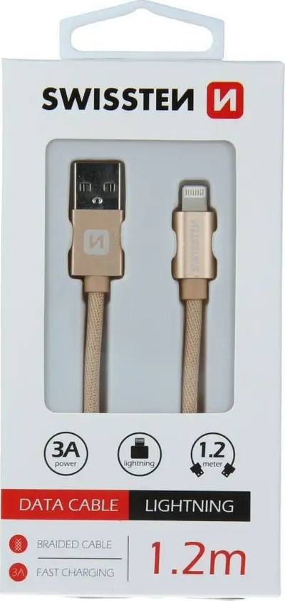 Kabllo USB Lightning Swissten Textile 71523206, 1.2m, 3A, e kuqe