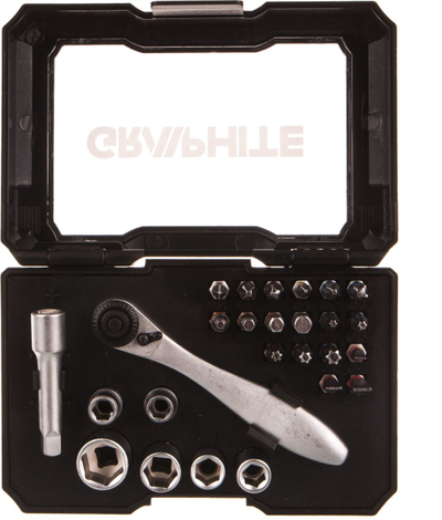 Set kaçavida dhe vegla Topex (56H604), 26 copë, të argjendta
