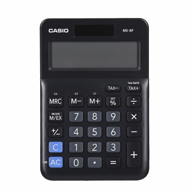 Kalkulator tavoline Casio MS-8F, 8 shifra, TVSH dhe valuta, i zi