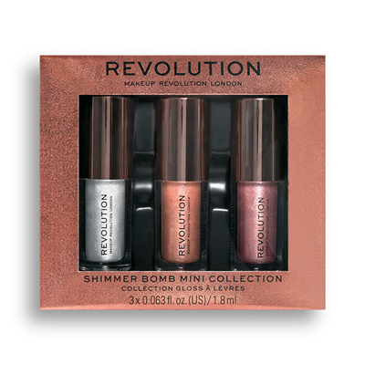 Set me shkëlqyes për buzë Revolution Shimmer Bomb Mini Collection Lip Gloss Set