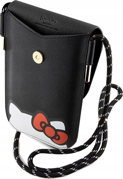 Торба за телефон Hello Kitty Smooth PU, crossbody, со машна, црна