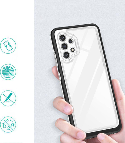 Këllëf telefoni Clear 3in1 për Samsung Galaxy A72 4G, kundra rënjeve, transparent, me kornizë të zezë