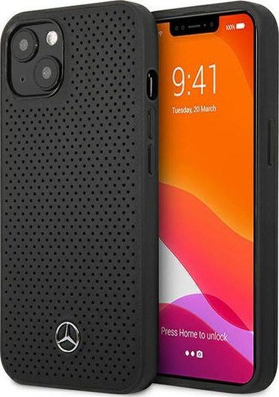 Kapak telefoni Mercedes-Benz AMG Petronas me lëkurë, për iPhone 13, lëkurë e shpuar, e zezë