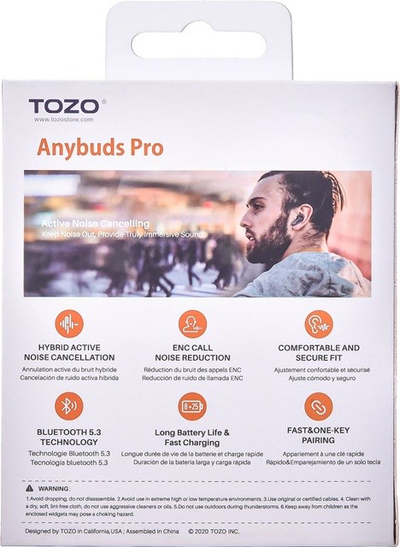 Kufje pa tel TOZO Anybuds Pro, me ANC, Bluetooth 5.3, IPX4, të zeza