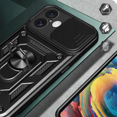 Mbrojtëse telefoni Camshield Armor për iPhone 16 Plus, me kapak kamere, me stand, e zezë
