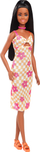 Kukull Barbie Fashionistas me fustan me katrore dhe lule, 30cm, për kalamaj 3+
