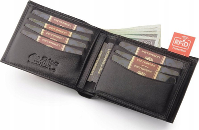 Portofol për burra Peterson PTN 335-2-1-1, lëkurë natyrale, RFID Blocking, i zi