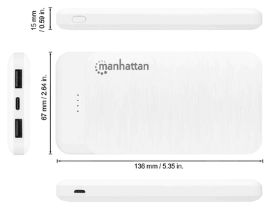Power bank Manhattan 10.000 mAh, e bardhë