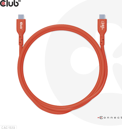 Kabllo USB Club 3D CAC-1513, USB-C në USB-C, 3 metra, e kuqe