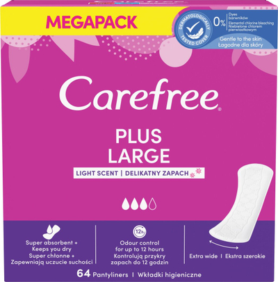 Peceta higjienike Carefree Plus Large Unscented, përditshme, 64 copë, të bardha