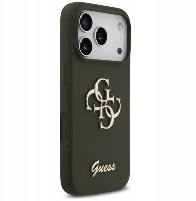 Kapak telefoni Guess 4G Silicone Script Big Metal Logo për iPhone 17 Pro Max, MagSafe, jeshil