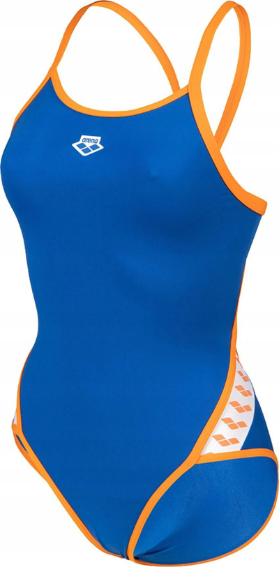 Kostum banje njëpjesësh për goca Arena Icons, MaxLife Eco, Super Fly Back, blu me portokalli