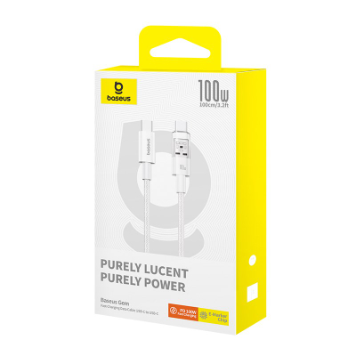 Кабел Baseus Transparent USB C во USB C, 100W PD, брзо полнење, проѕирен