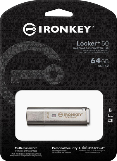 USB Pendrive Kingston IronKey Locker+ 50, 64 GB, i argjendtë