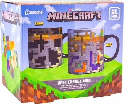Filxhan Minecraft Paladone XL, 550 ml, qeramike që ndërron pamje me nxehtësi, i zi me ngjyra