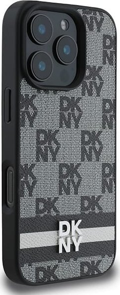 Mbulesë DKNY për iPhone 16 Pro, lëkurë PU, dizajn me kuadrate, e zezë