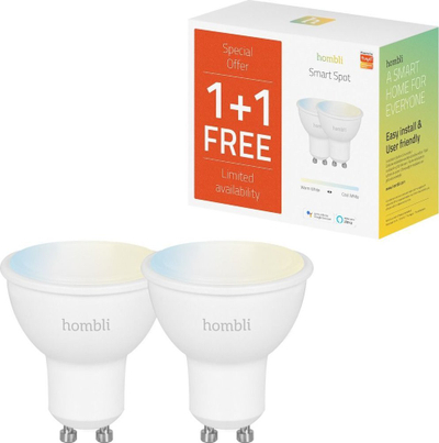 Llamba e zgjuar Hombli Smart Spot GU10, 2 copë, dritë e bardhë
