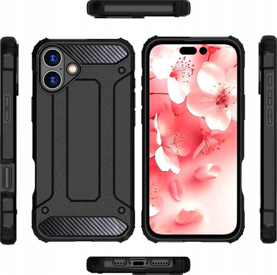Këllëf Hybrid Armor për iPhone 16 Plus, kundra goditjeve, i zi