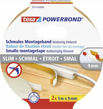 Shirit vetëngjitës dypalësh Tesa Powerbond 55714, 5m x 9mm, set 2 copë, i bardhë