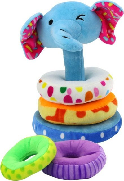 Lodër piramidë pelushi Leantoys elefant, edukative, 24 cm, me shumë ngjyra