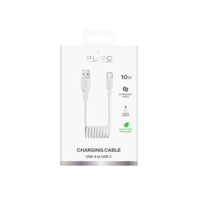 Кабел за полнење Puro USB A во USB C, 1m, 10W, бел