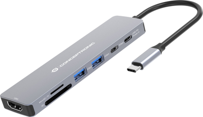 Docking station Conceptronic DONN28G, 7 në 1, USB 3.2 Gen 1, HDMI 4K 60Hz, gri