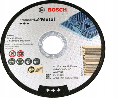 Disk prerës për metal Bosch Standard for Metal 115mm, trashësi 1.6mm