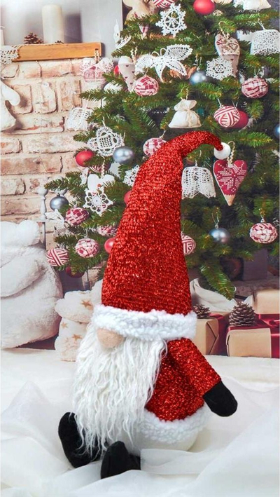 Figurë zbukurimi Saska Christmas Gnome Santa, 50 cm, me shkëlqim, e kuqe
