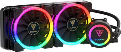 Ftohës uji për proçesor GAMDIAS CHIONE M1A-280R, 280mm, me dy ventilatorë 140mm, RGB, i zi