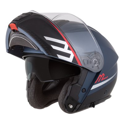 Kaskë moto CASSIDA Modulo 2.1 Compass 2026, flip up, Pinlock ready, blu mat perlë e zezë argjendtë e kuqe