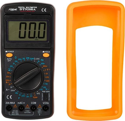Multimetër Xtreme DT9208A, për matje tensioni edhe rryme, me ekran LCD, i verdhë