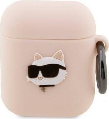 Mbulesë mbrojtëse Karl Lagerfeld Choupette Head 3D për AirPods 1/2, silikoni, rozë