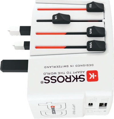 Karikues udhëtimi Skross 1302333, 2x USB, universal 220+ vende, i bardhë