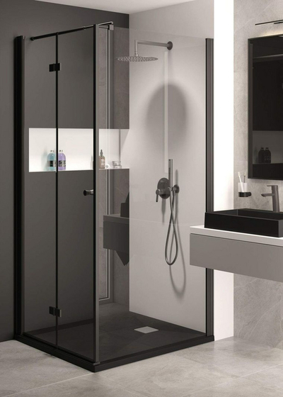 Set dushi i fshehtë Deante Arnika Titanium, bateri miksuese, kokë fikse dhe dush dore, titan