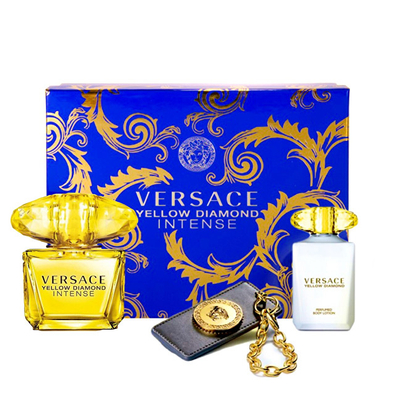 Set Versace, parfum Yellow Diamond Intense 90 ml + losion trupi 100 ml + varëse çante