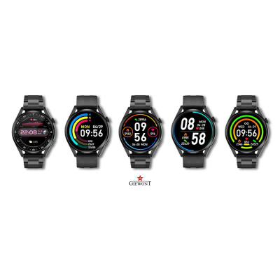 Smartwatch Giewont GW450-1, ekran me ngjyra, rrip silikoni, i zi