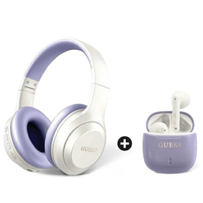Kufje Bluetooth Guess GUOBPV21J14PBCEU, on ear edhe TWS, pa tel, lejla me të bardhë
