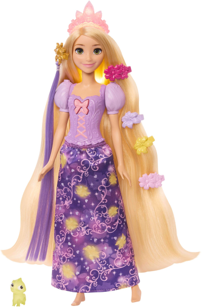 Kukull Disney Princess Rapunzel Magical Hair, flokë që ndriçojnë, aksesorë flokësh, vjollcë